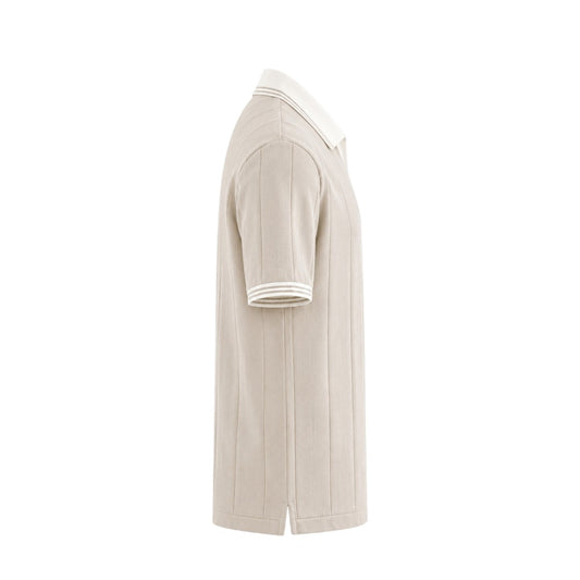 Anna G Fashion Men's Beige Ribbed Polo T-Shirt