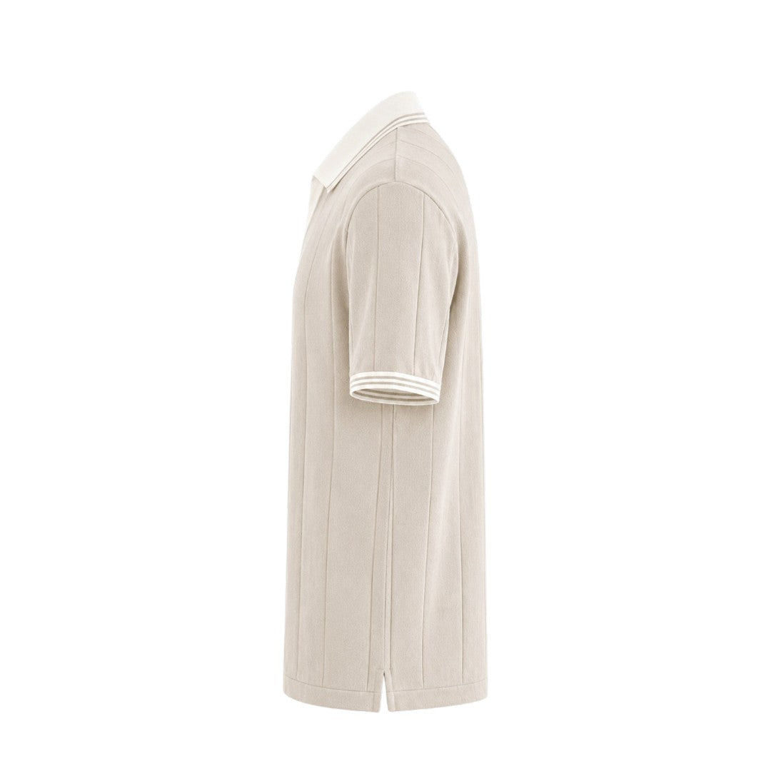 Anna G Fashion Men's Beige Ribbed Polo T-Shirt