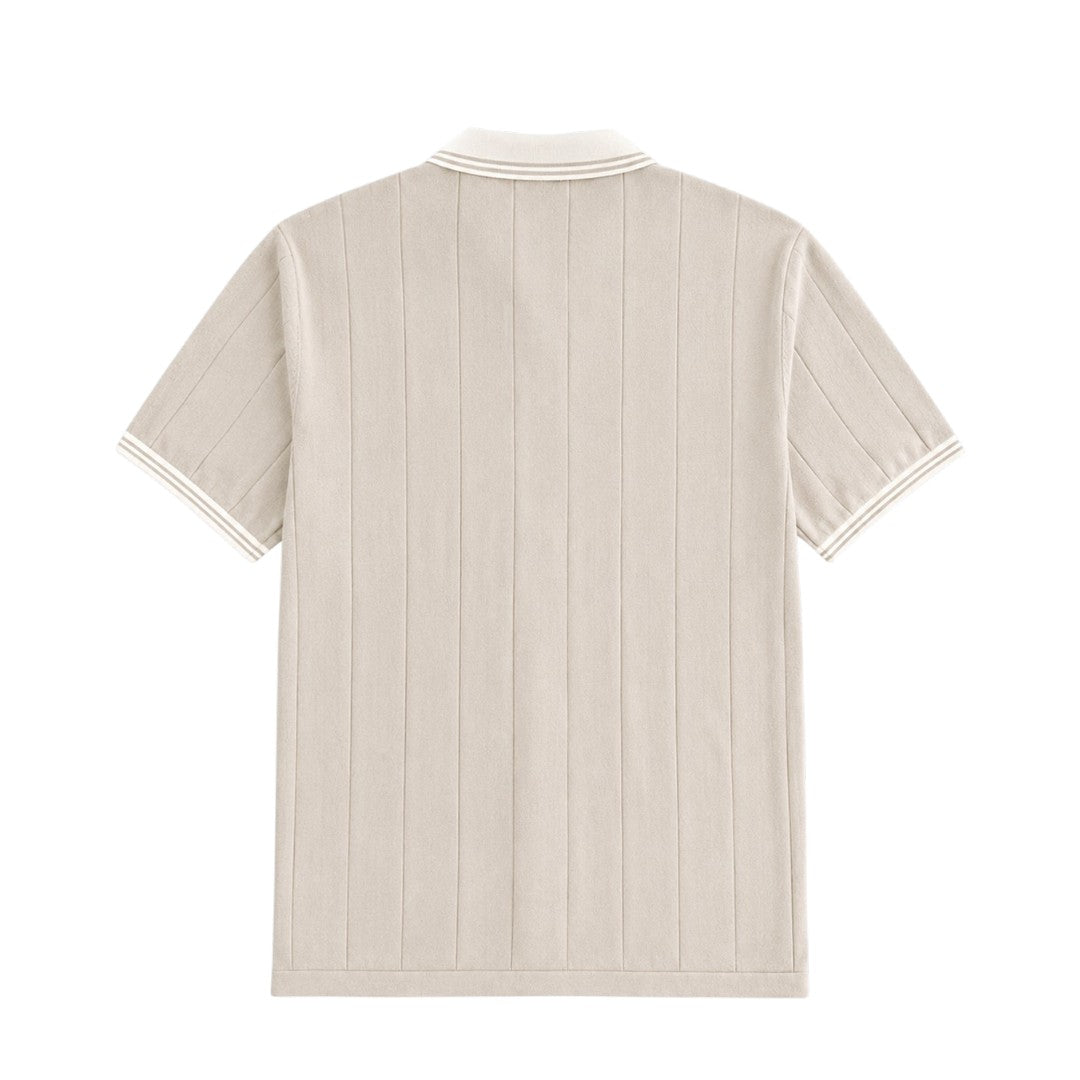Anna G Fashion Men's Beige Ribbed Polo T-Shirt