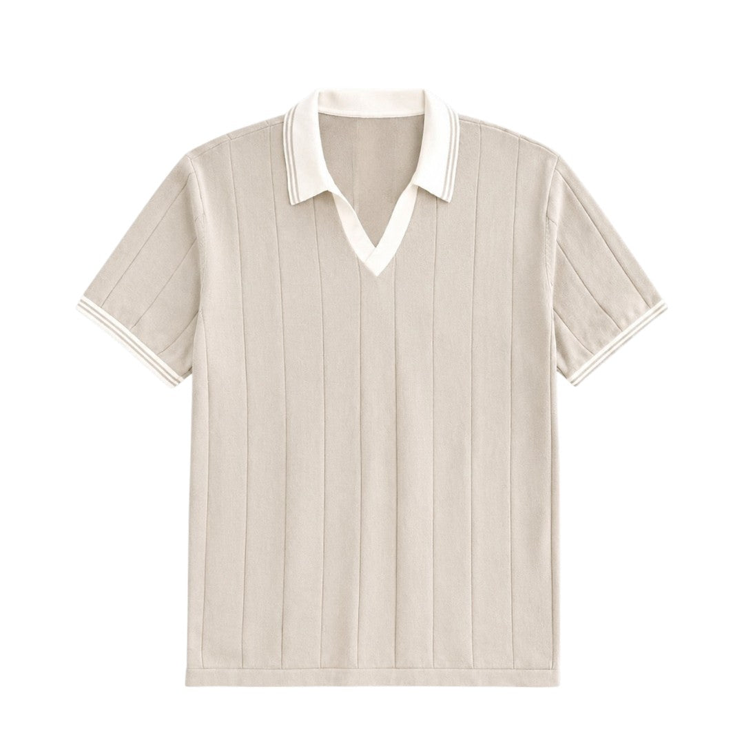 Anna G Fashion Men's Beige Ribbed Polo T-Shirt
