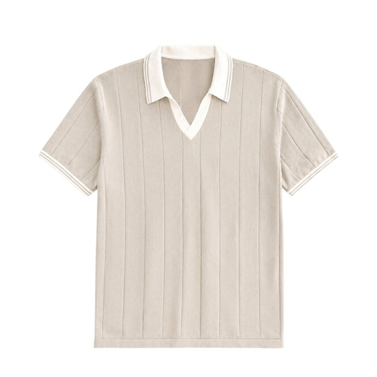 Anna G Fashion Men's Beige Ribbed Polo T-Shirt