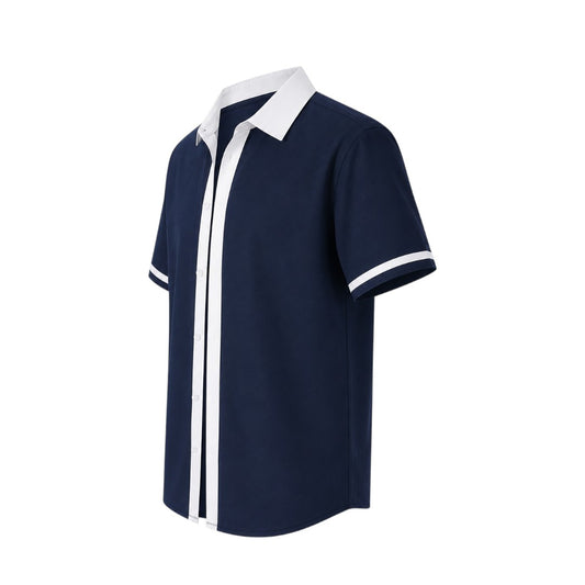 Anna G Fashion Men's Navy Layered Camp Collar Shirt