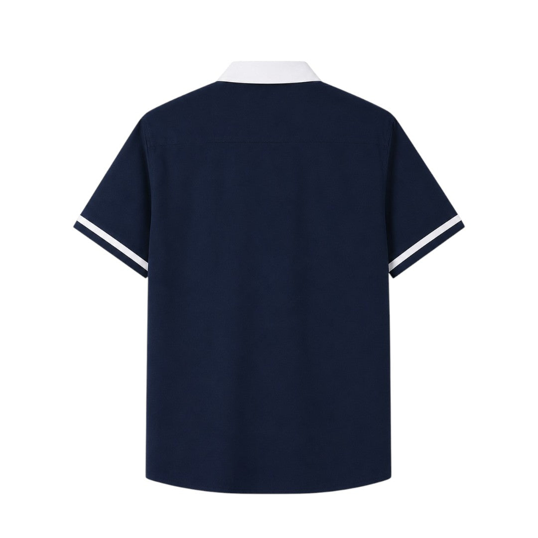 Anna G Fashion Men's Navy Layered Camp Collar Shirt