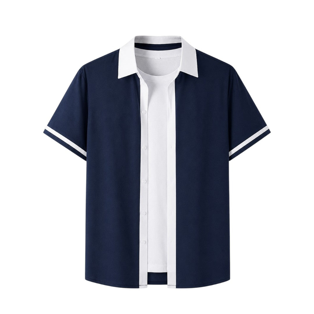 Anna G Fashion Men's Navy Layered Camp Collar Shirt