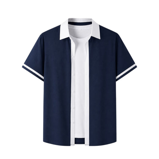 Anna G Fashion Men's Navy Layered Camp Collar Shirt