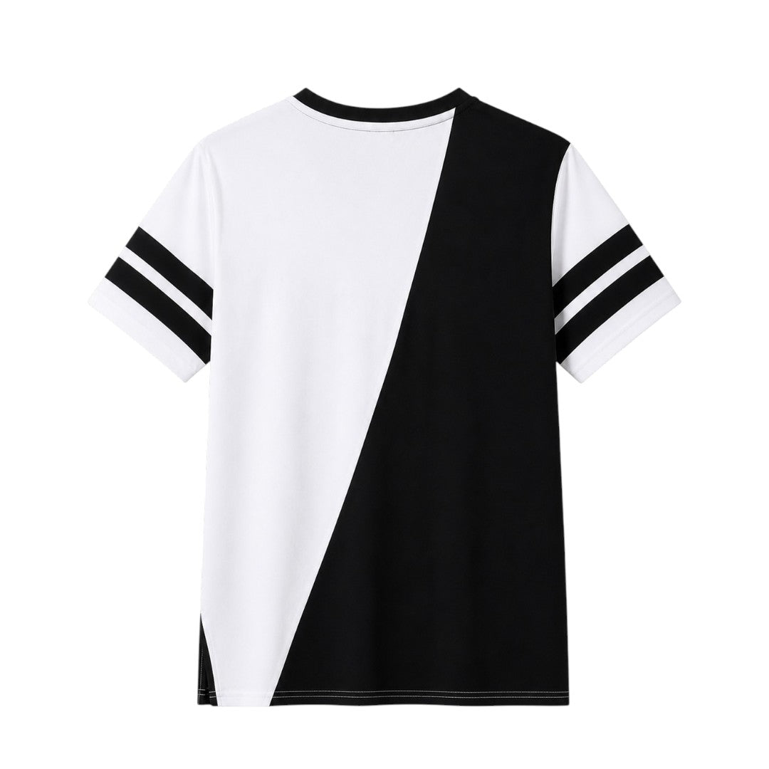 Anna G Fashion Men's Premium Black & White Color Block Crew Neck T-Shirt