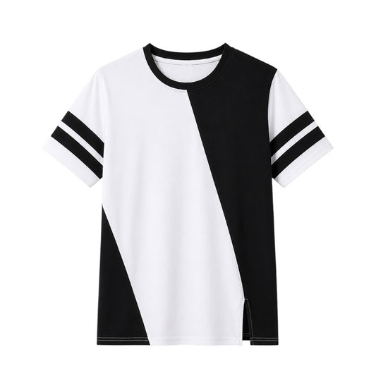 Anna G Fashion Men's Premium Black & White Color Block Crew Neck T-Shirt